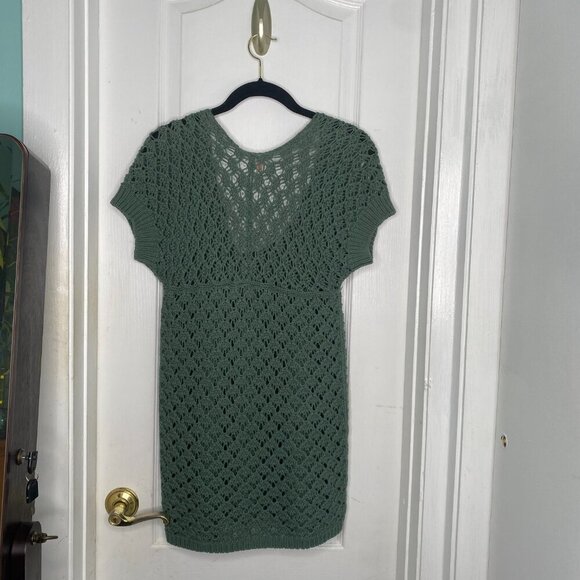 Free People Green Open Knit Crochet 2 Button Top, Size XS #343 - Picture 2 of 11